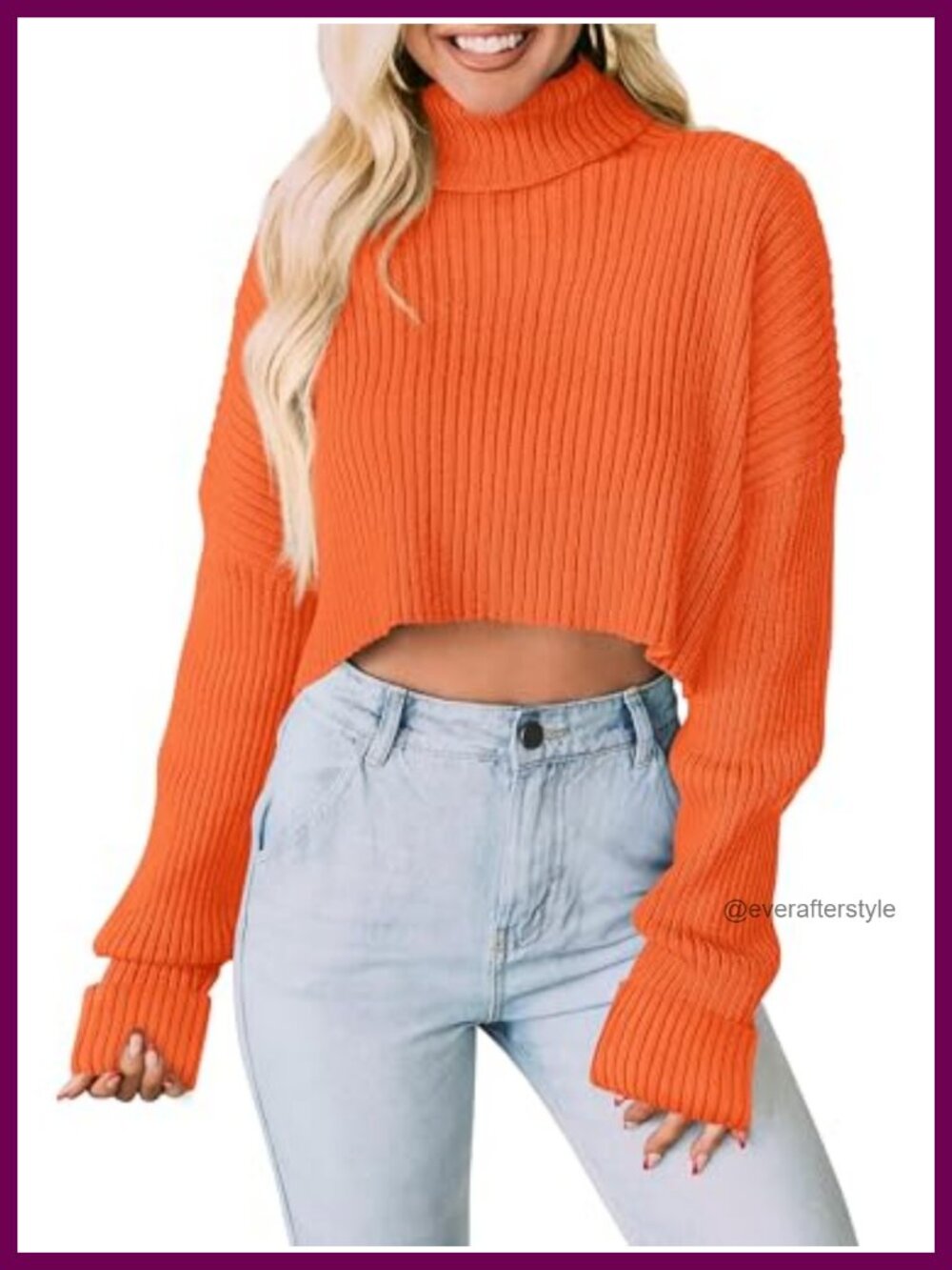 Women's Cropped Turtleneck Sweater - Soft Ribbed Knit, Long Sleeve